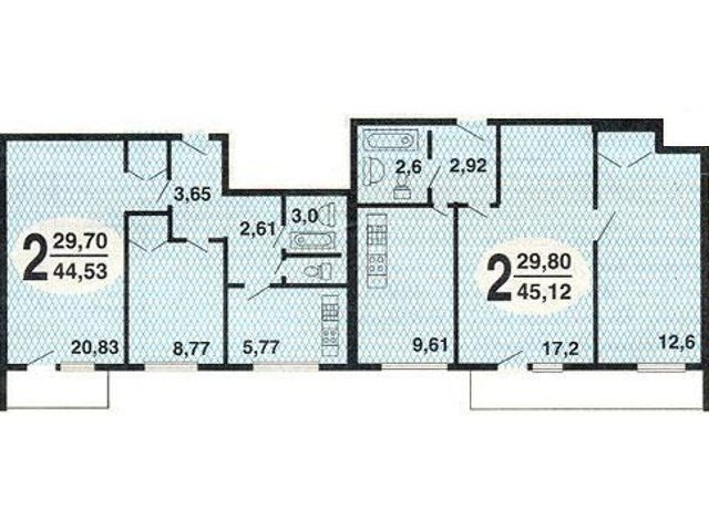 Планировка двухкомнатной квартиры И-209а (1 вариант)