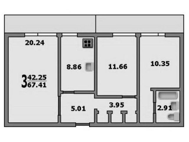 Планировка трехкомнатной квартиры И-700а (1 вариант)