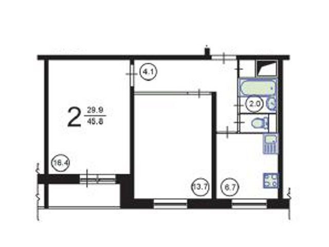 Планировка двухкомнатной квартиры 1605-АМ/12 (2 вариант)