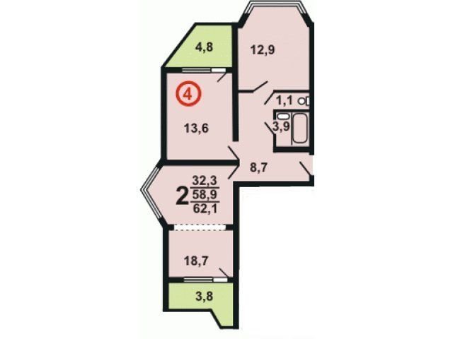 Планировка двухкомнатной квартиры П-44К (1 вариант)