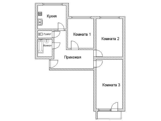 Планировка трехкомнатной квартиры КОПЭ-М "Парус"	