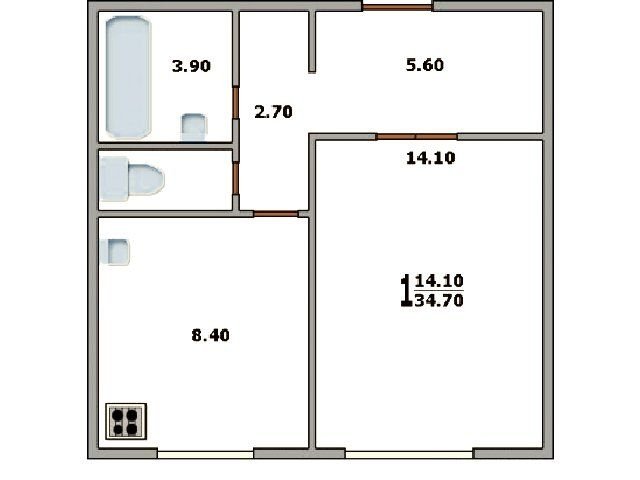 Планировка однокомнатной квартиры П-3