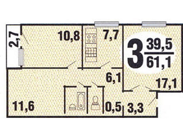 Планировка трехкомнатной квартиры П-30