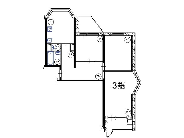 Планировка трехкомнатной квартиры П-44Т