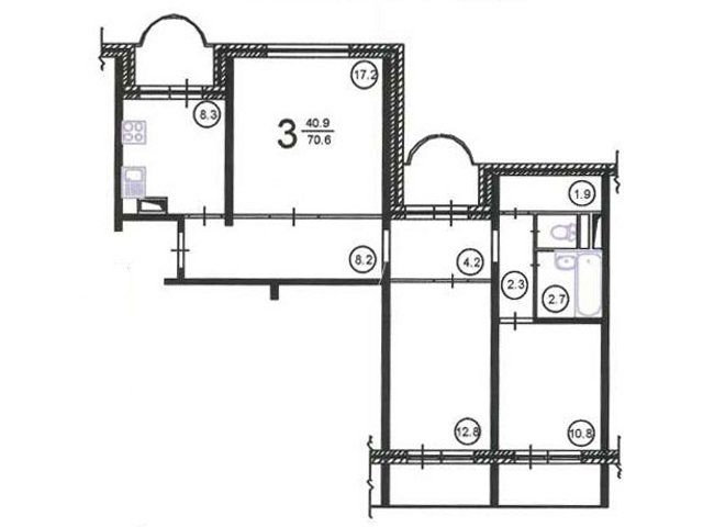 Планировка трехкомнатной квартиры П-55