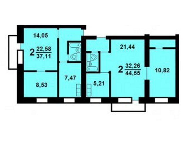 Планировка двухкомнатной квартиры II-18-01